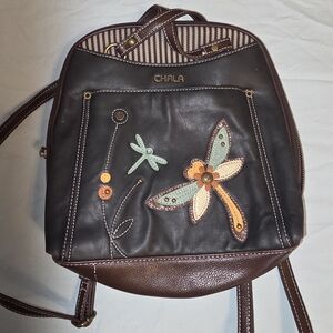 Chala Black and Brown Backpack with Dragonfly Design